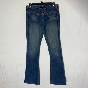 Vintage Y2K American Eagle Dark Wash Low Rise Flare Leg Bell Bottom Jeans 0